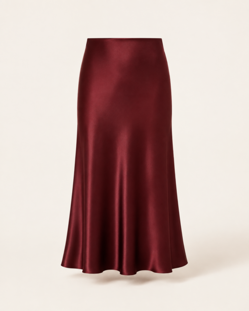 Berry Satin Midi Skirt — front view