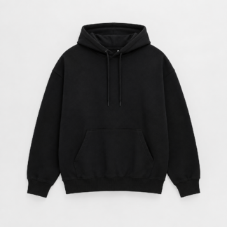 Black oversized cotton hoodie, front view