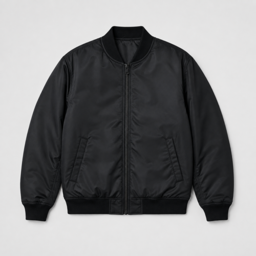 Black bomber jacket, front view