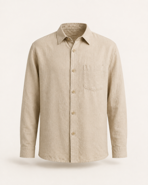 Sand Linen Overshirt — front view