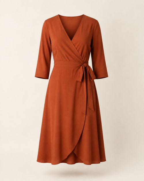 Terracotta Wrap Dress — front view